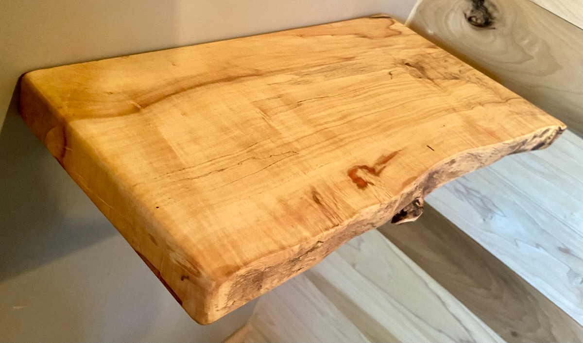 Wormy Ambrosia Flame Live Edge Boxelder Floating Shelf, Live Edge Flaming Boxelder, Live Edge Floating Shelf, Small Live Edge Bookshelf