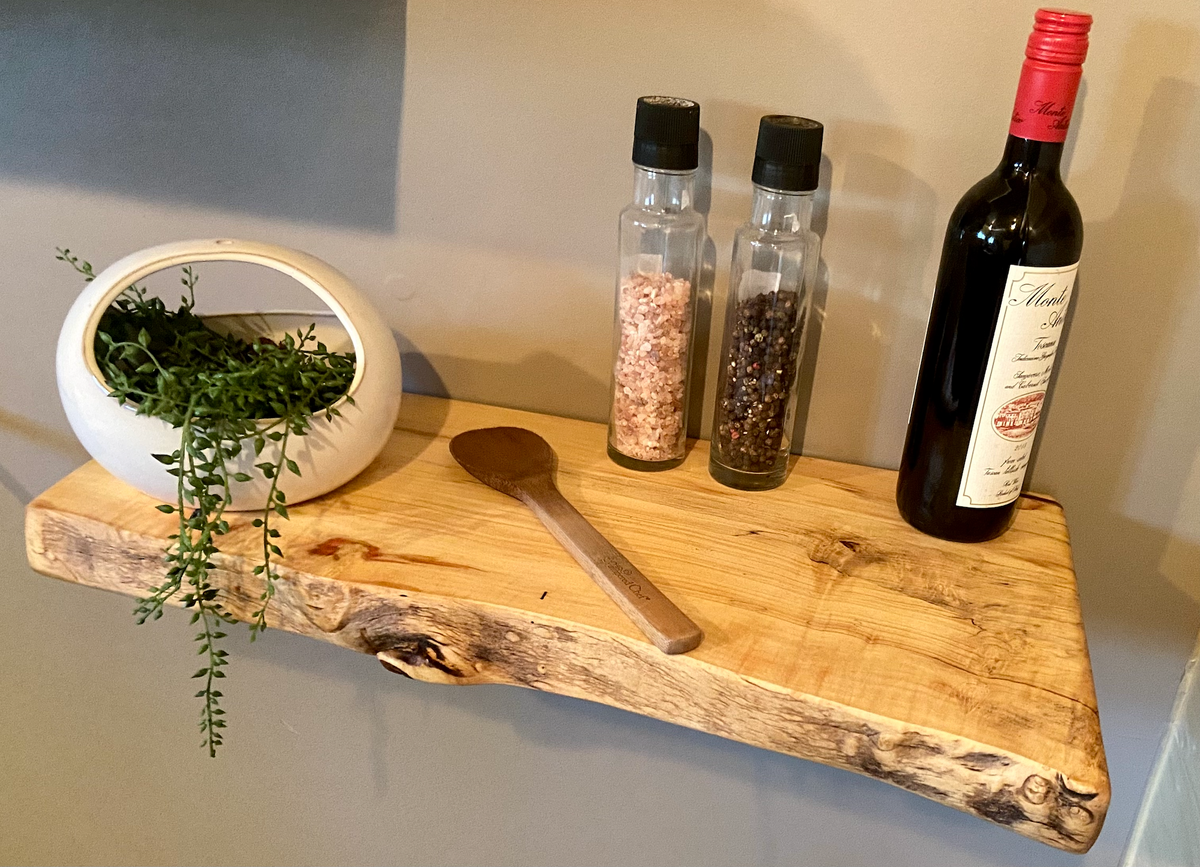 Wormy Ambrosia Flame Live Edge Boxelder Floating Shelf, Live Edge Flaming Boxelder, Live Edge Floating Shelf, Small Live Edge Bookshelf