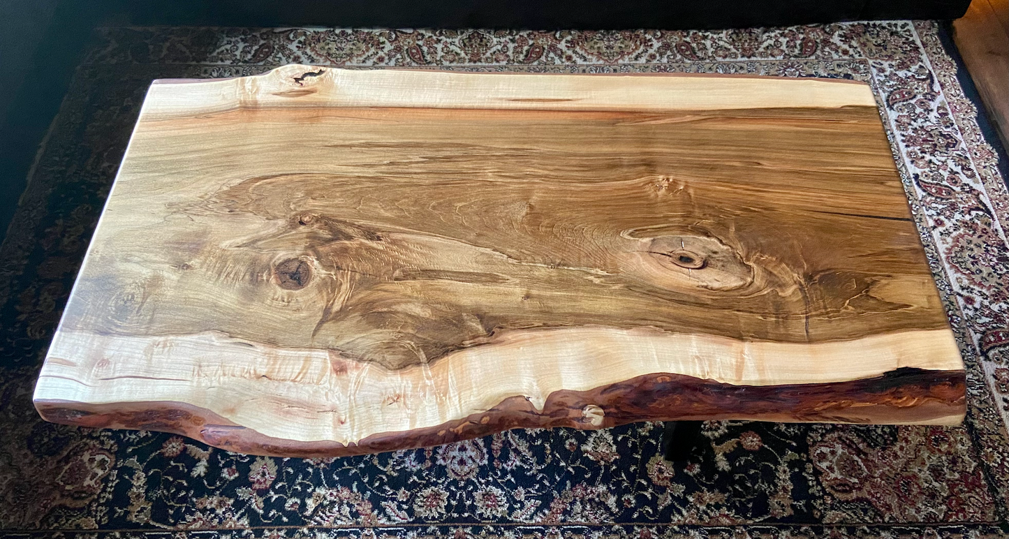 Figure Grade Live Edge Ambrosia Maple Coffee Table, Live Edge Wormy Maple Coffee Table, Live Edge Curly Maple Table, Natural Live Edge Table