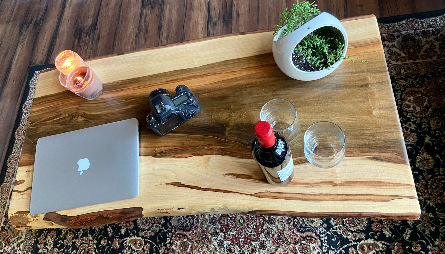 Figure Grade Live Edge Ambrosia Maple Coffee Table, Live Edge Wormy Maple Coffee Table, Live Edge Curly Maple Table, Natural Live Edge Table