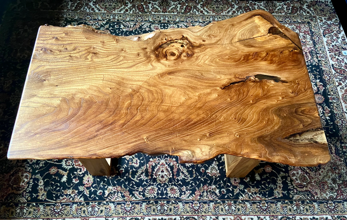 Burl Chestnut Coffee Table w/ Custom Chestnut Wood Legs