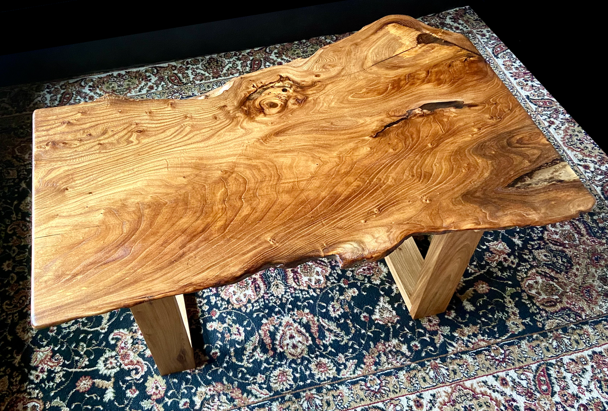 Burl Chestnut Coffee Table w/ Custom Chestnut Wood Legs