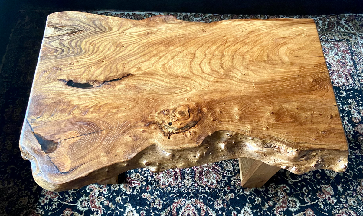 Burl Chestnut Coffee Table w/ Custom Chestnut Wood Legs