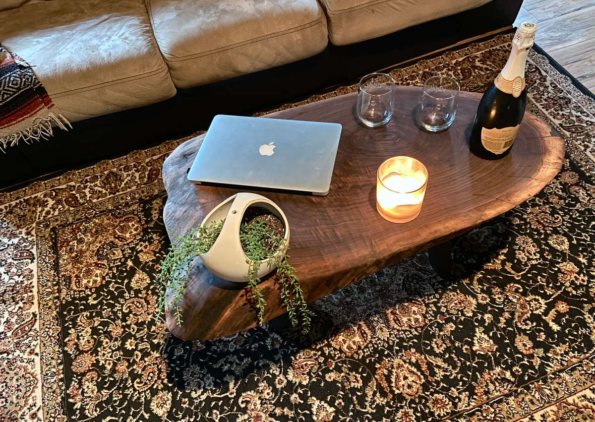 Mid-Size Round Unique Live Edge Black Walnut Table - 39" x 20" (SOLD)