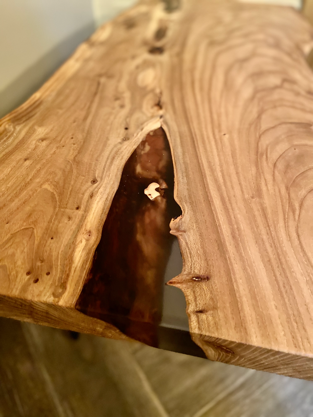 Naturally Beautiful Chestnut Live Edge Table with Clear Epoxy