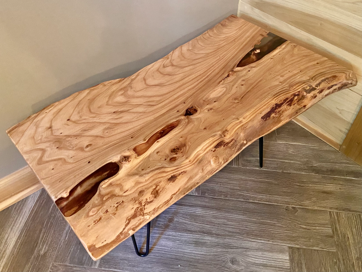Naturally Beautiful Chestnut Live Edge Table with Clear Epoxy