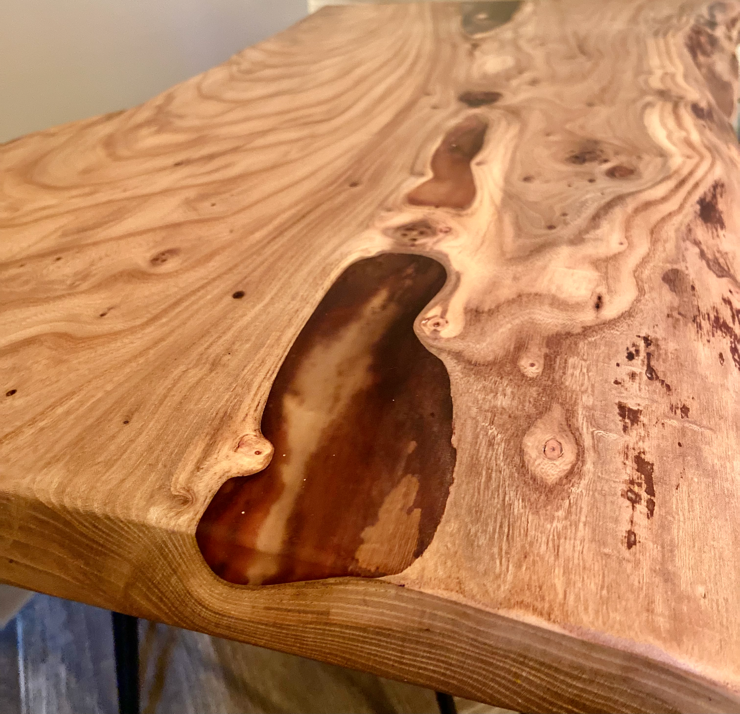 Naturally Beautiful Chestnut Live Edge Table with Clear Epoxy