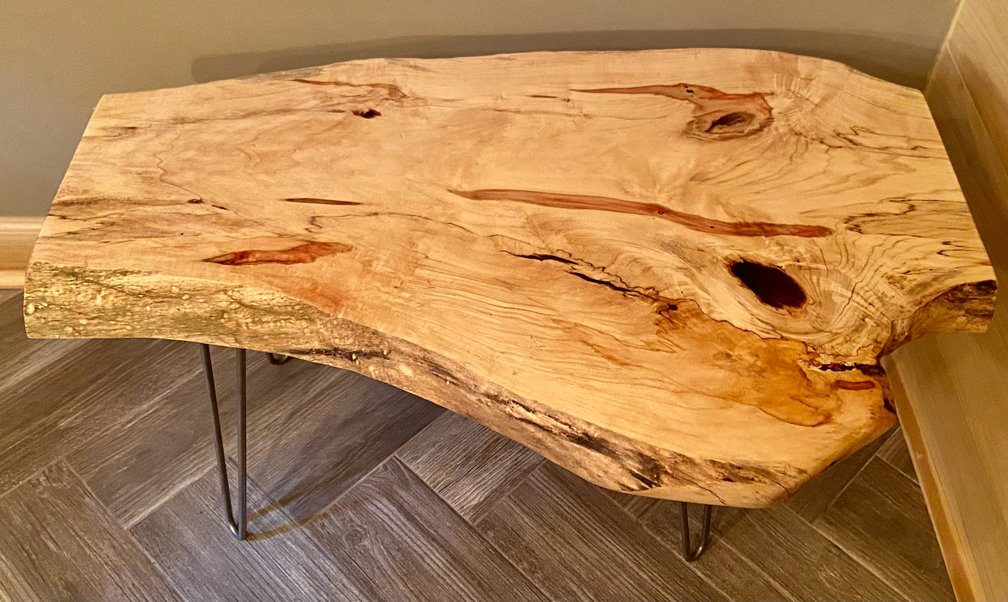 Uniquely Shaped Live Edge Flame Box Elder Coffee Table
