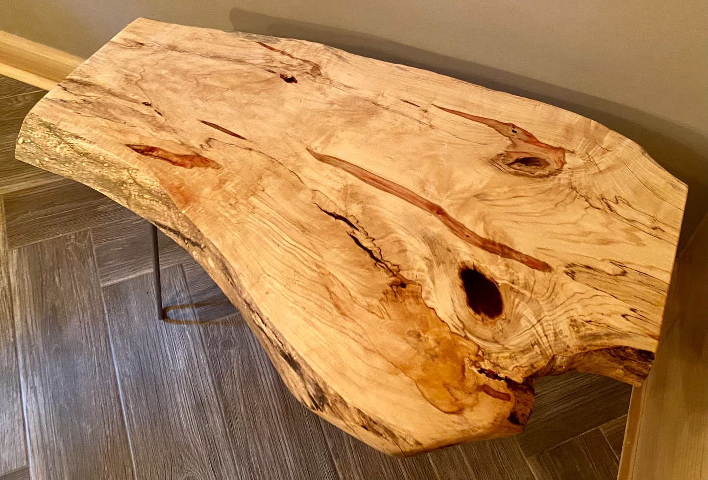 Uniquely Shaped Live Edge Flame Box Elder Coffee Table