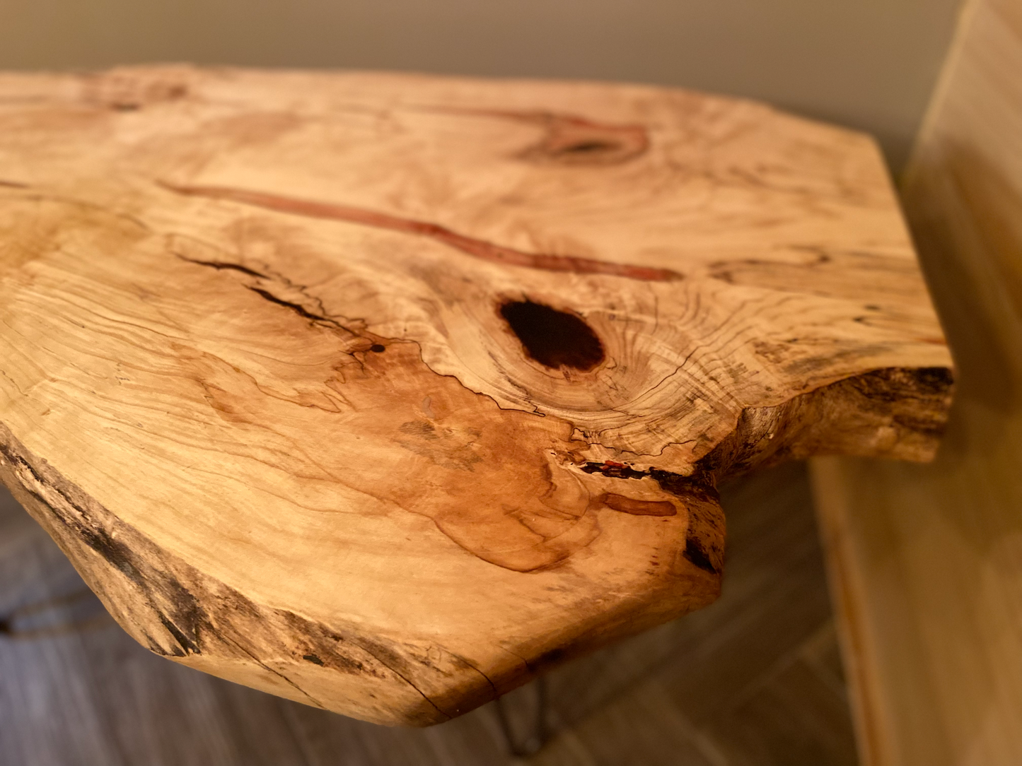 Uniquely Shaped Live Edge Flame Box Elder Coffee Table