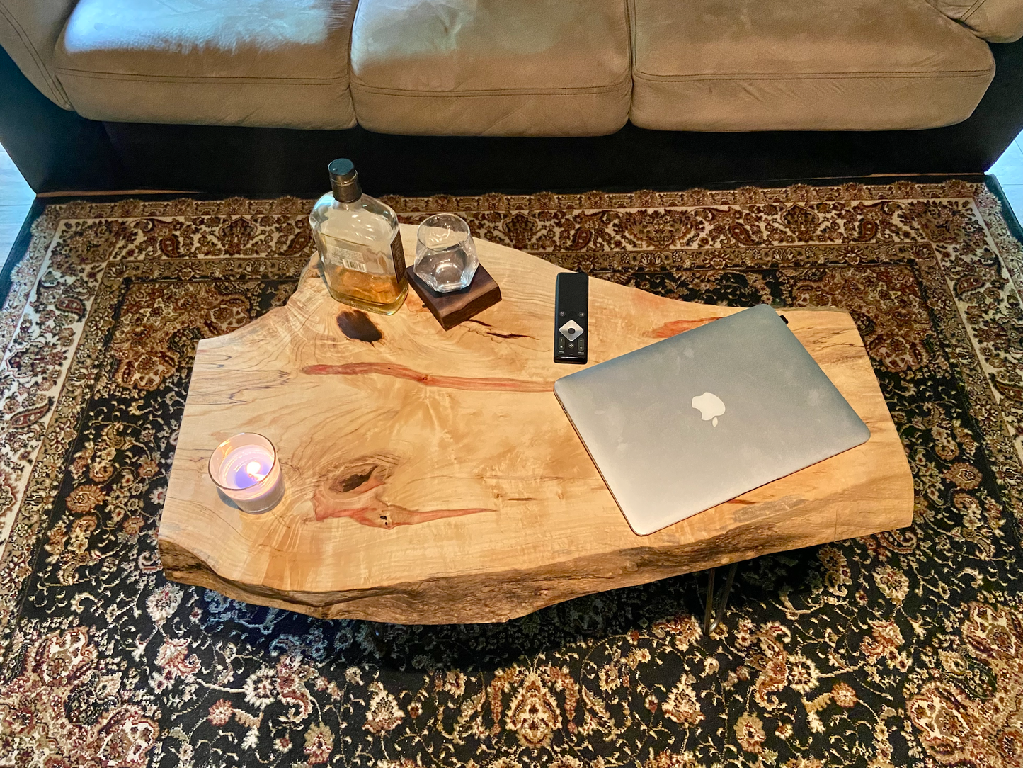 Uniquely Shaped Live Edge Flame Box Elder Coffee Table