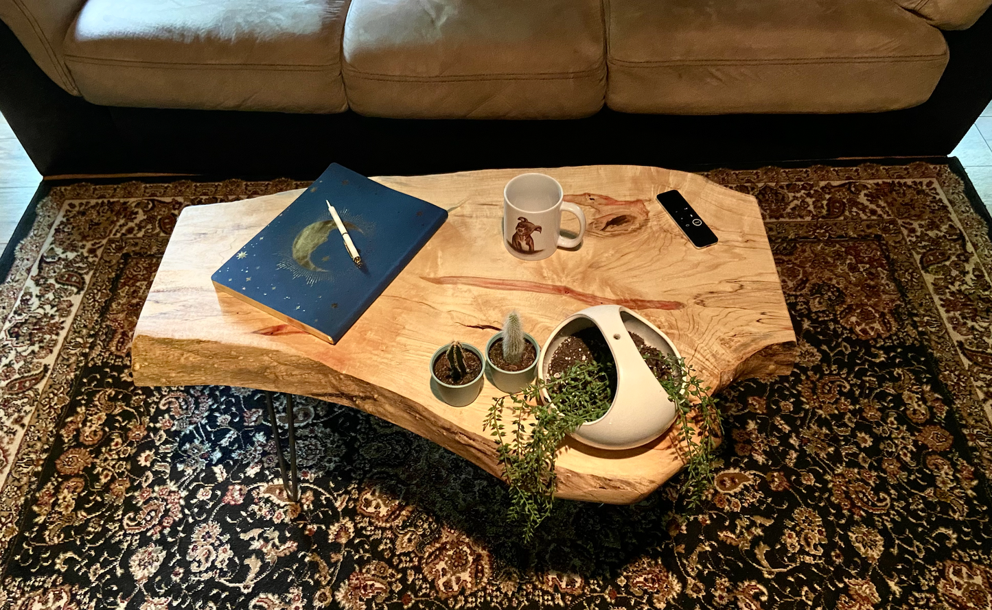 Uniquely Shaped Live Edge Flame Box Elder Coffee Table