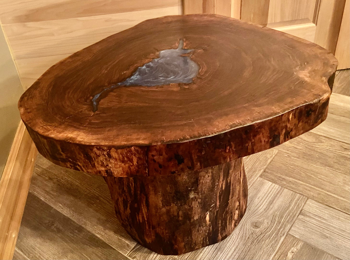 Live Edge Walnut Wafer Top on Walnut Trunk Base (SOLD)