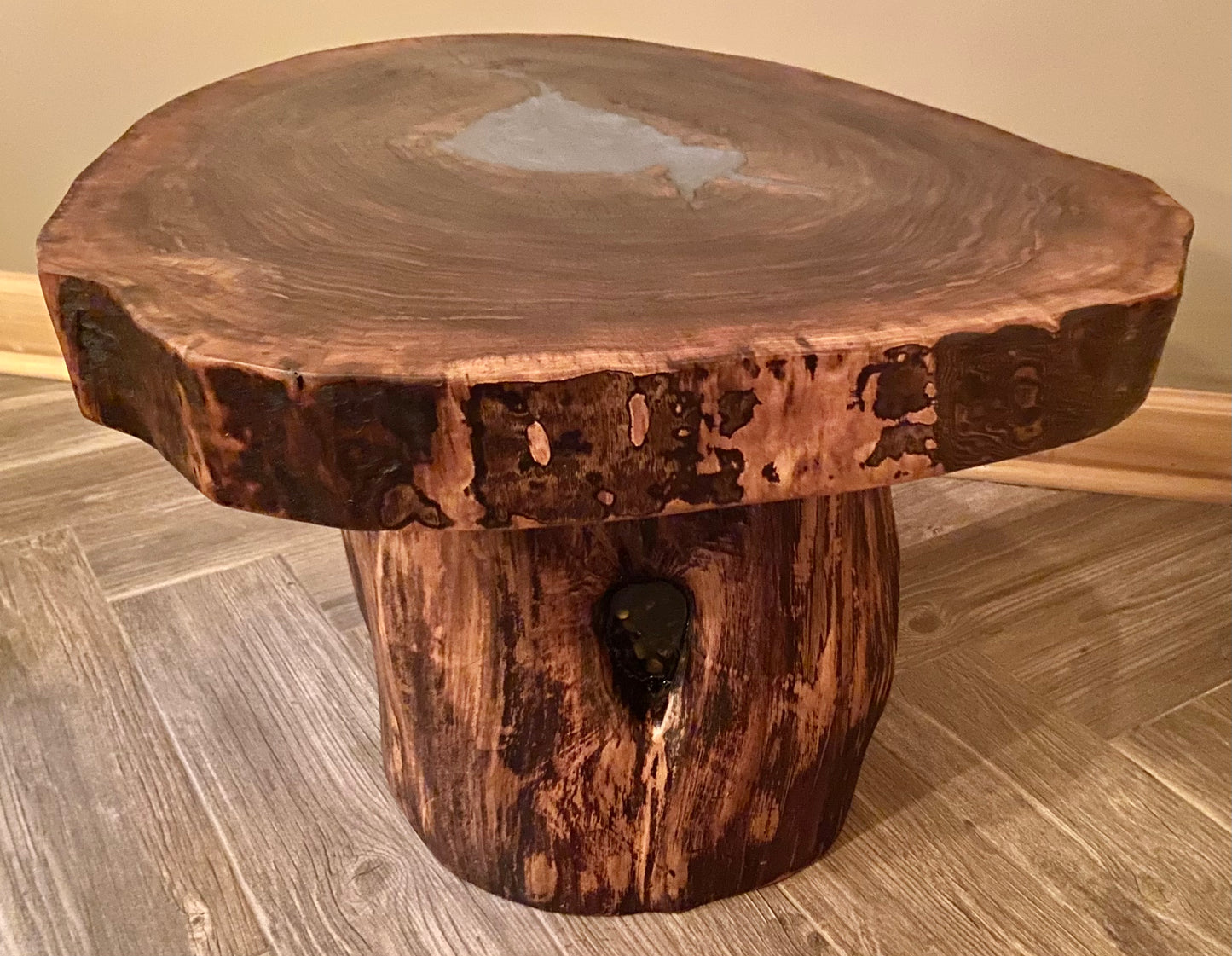 Live Edge Walnut Wafer Top on Walnut Trunk Base (SOLD)