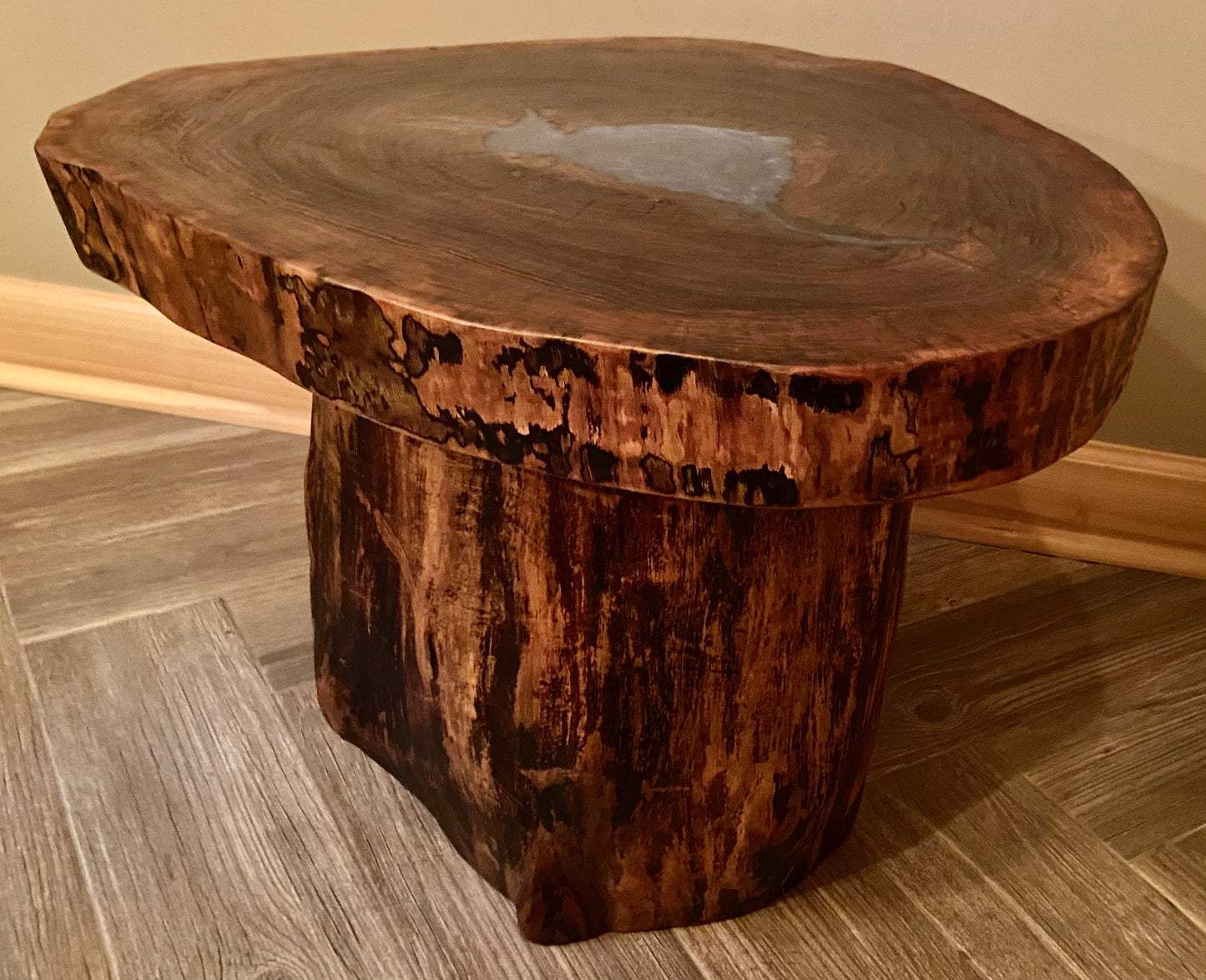 Live Edge Walnut Wafer Top on Walnut Trunk Base (SOLD)