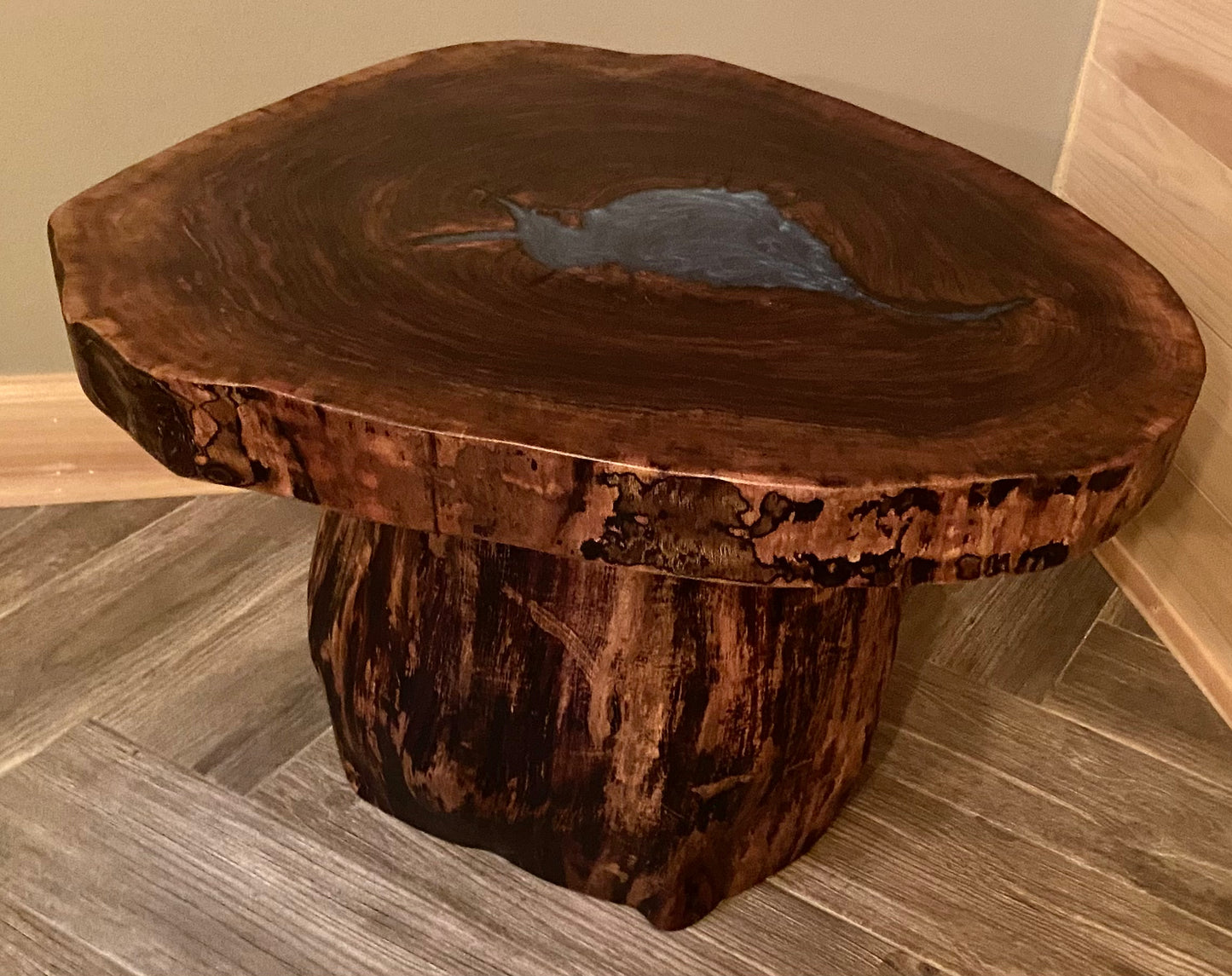 Live Edge Walnut Wafer Top on Walnut Trunk Base (SOLD)