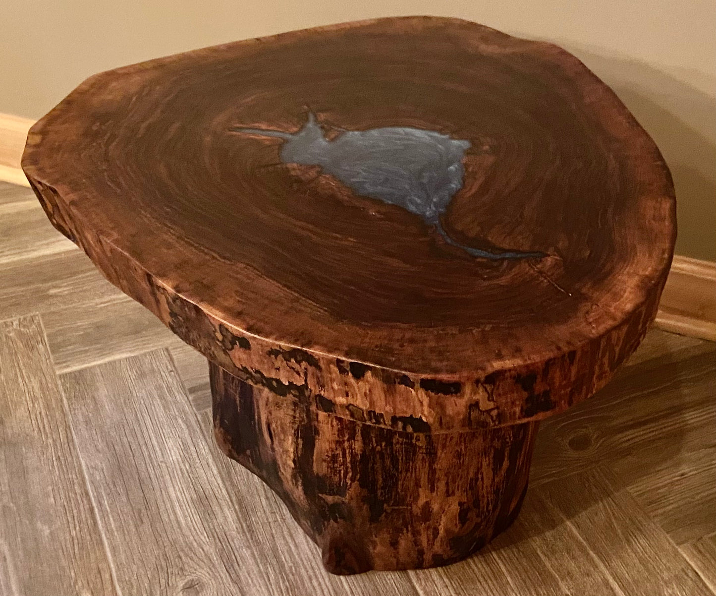 Live Edge Walnut Wafer Top on Walnut Trunk Base (SOLD)