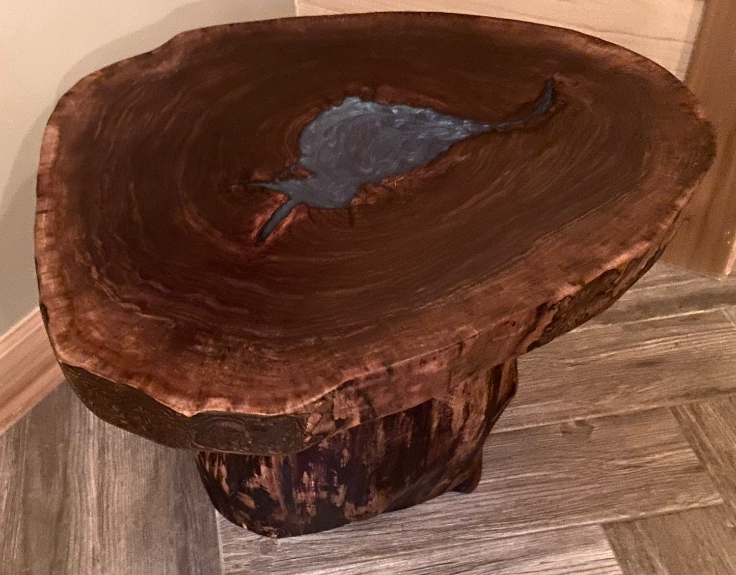 Live Edge Walnut Wafer Top on Walnut Trunk Base (SOLD)