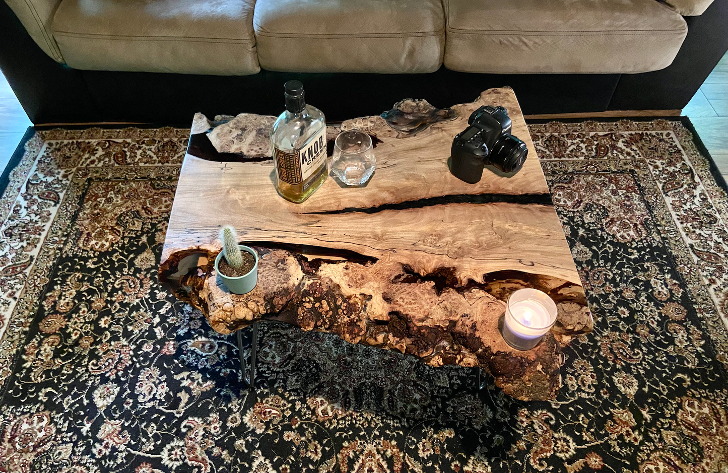 Wider Ultra Unique Live Edge Spalted and Burl Maple Wood Coffee Table (SOLD)