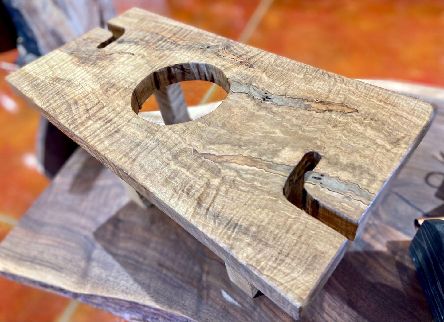 Gorgeous Figure Maple (Curly Maple & Ambrosia Wormy Maple) Wine Glass and Bottle Holder for the Kitchen or Home Bar