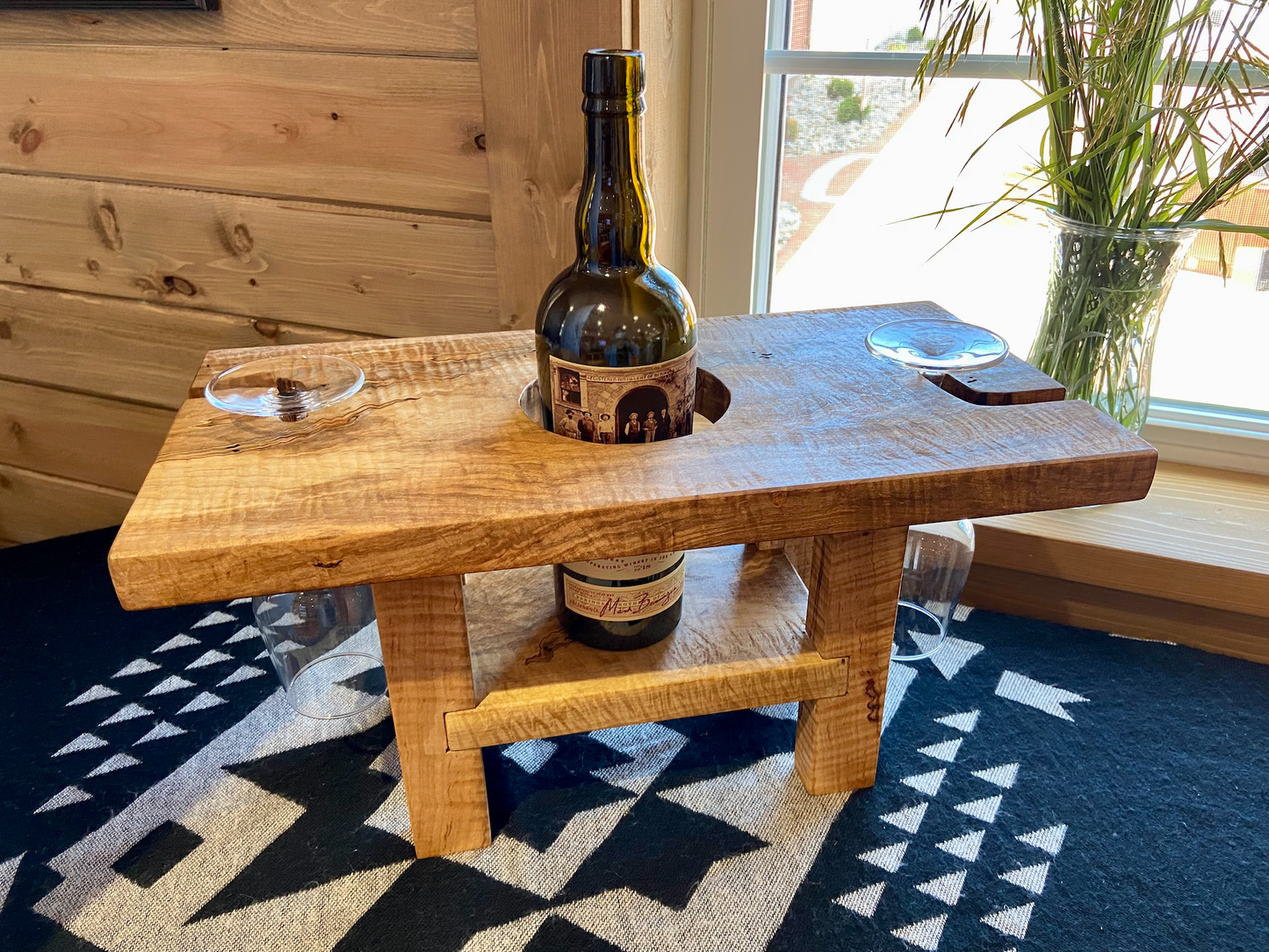 Gorgeous Figure Maple (Curly Maple & Ambrosia Wormy Maple) Wine Glass and Bottle Holder for the Kitchen or Home Bar