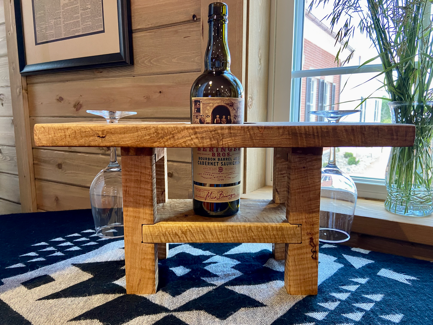 Gorgeous Figure Maple (Curly Maple & Ambrosia Wormy Maple) Wine Glass and Bottle Holder for the Kitchen or Home Bar