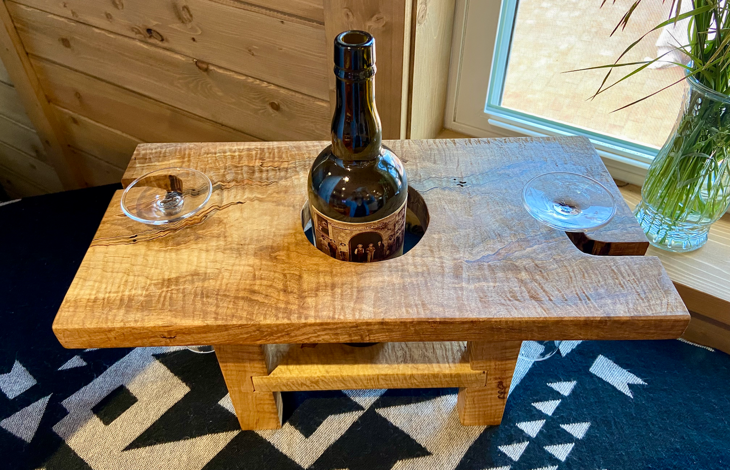 Gorgeous Figure Maple (Curly Maple & Ambrosia Wormy Maple) Wine Glass and Bottle Holder for the Kitchen or Home Bar