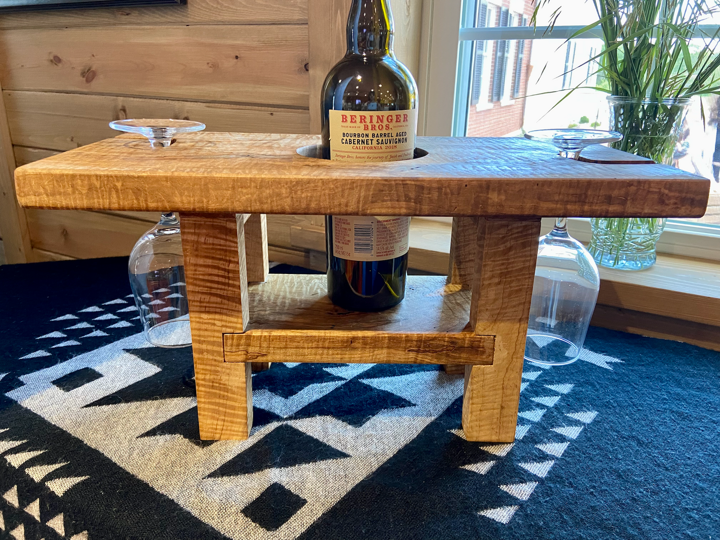 Gorgeous Figure Maple (Curly Maple & Ambrosia Wormy Maple) Wine Glass and Bottle Holder for the Kitchen or Home Bar