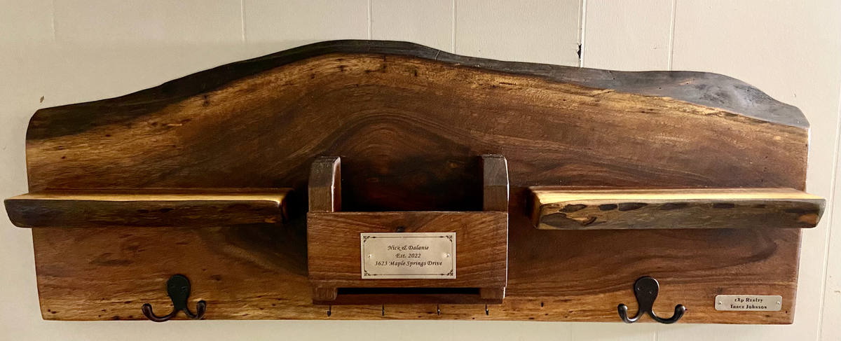 Personalized Live Edge Walnut Wall Organizer