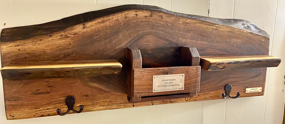 Personalized Live Edge Walnut Wall Organizer