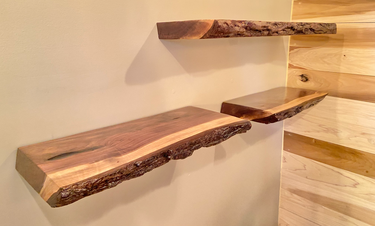 dark walnut shelves live edge slab black walnut floating shelf rustic rugged floating shelves