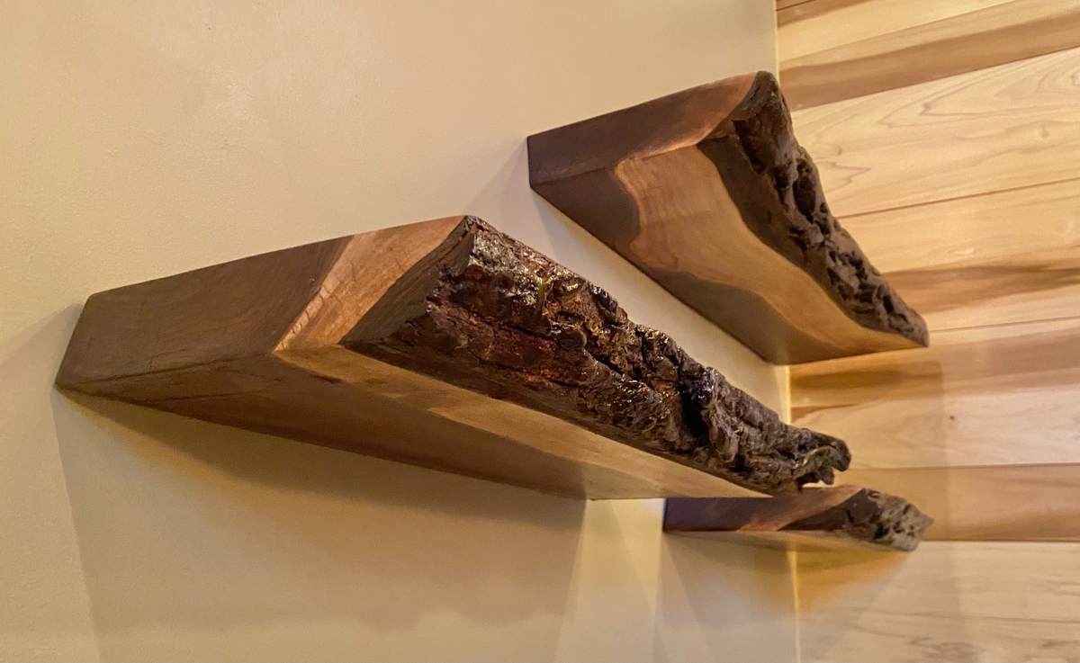 dark walnut shelves live edge slab black walnut floating shelf rustic rugged floating shelves