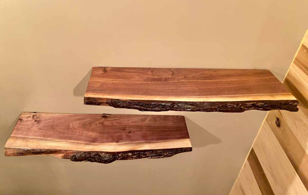 dark walnut shelves live edge slab black walnut floating shelf rustic rugged floating shelves