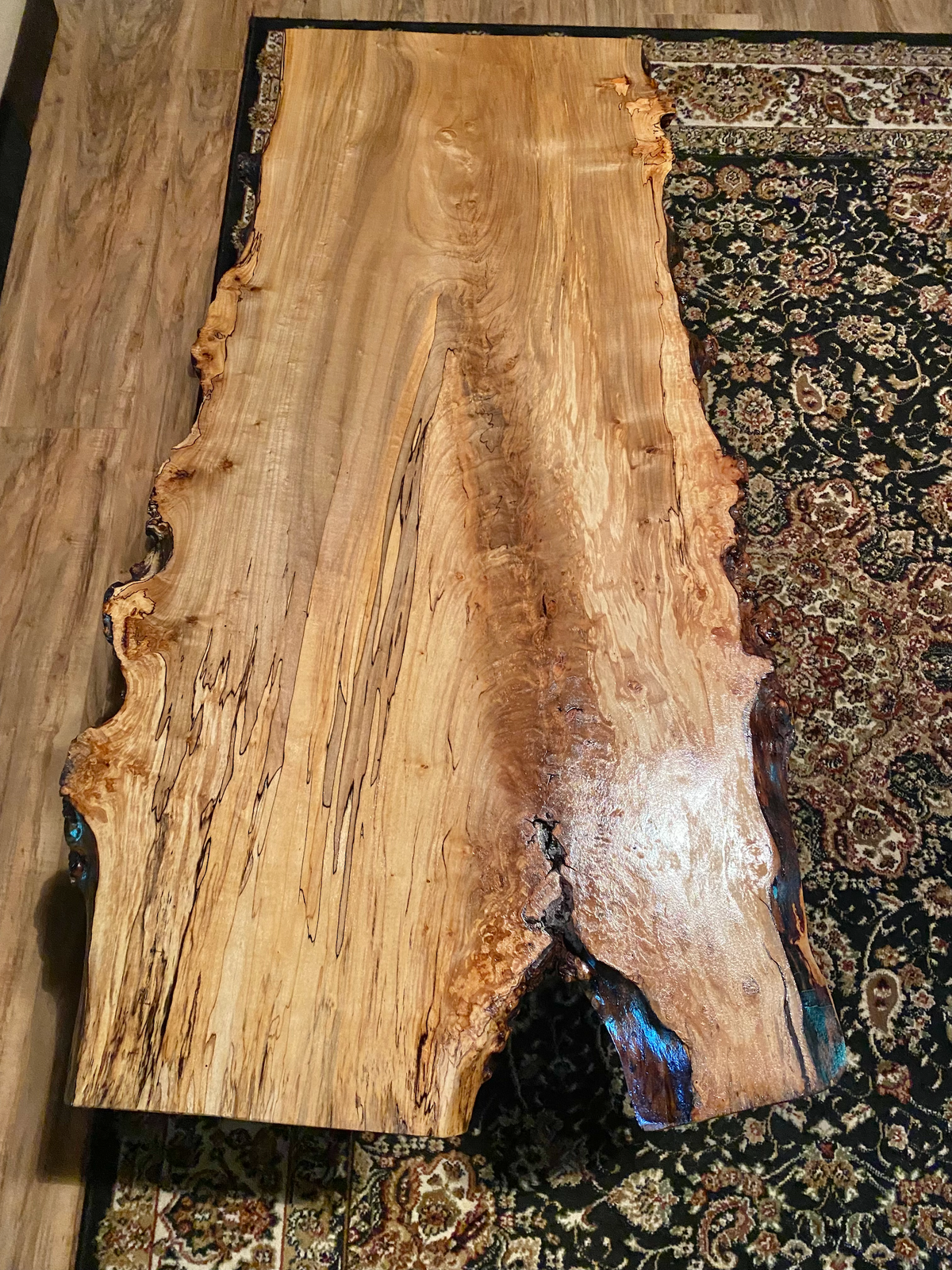 Gorgeously Raw Live Edge Spalted Maple Table with Natural Fork