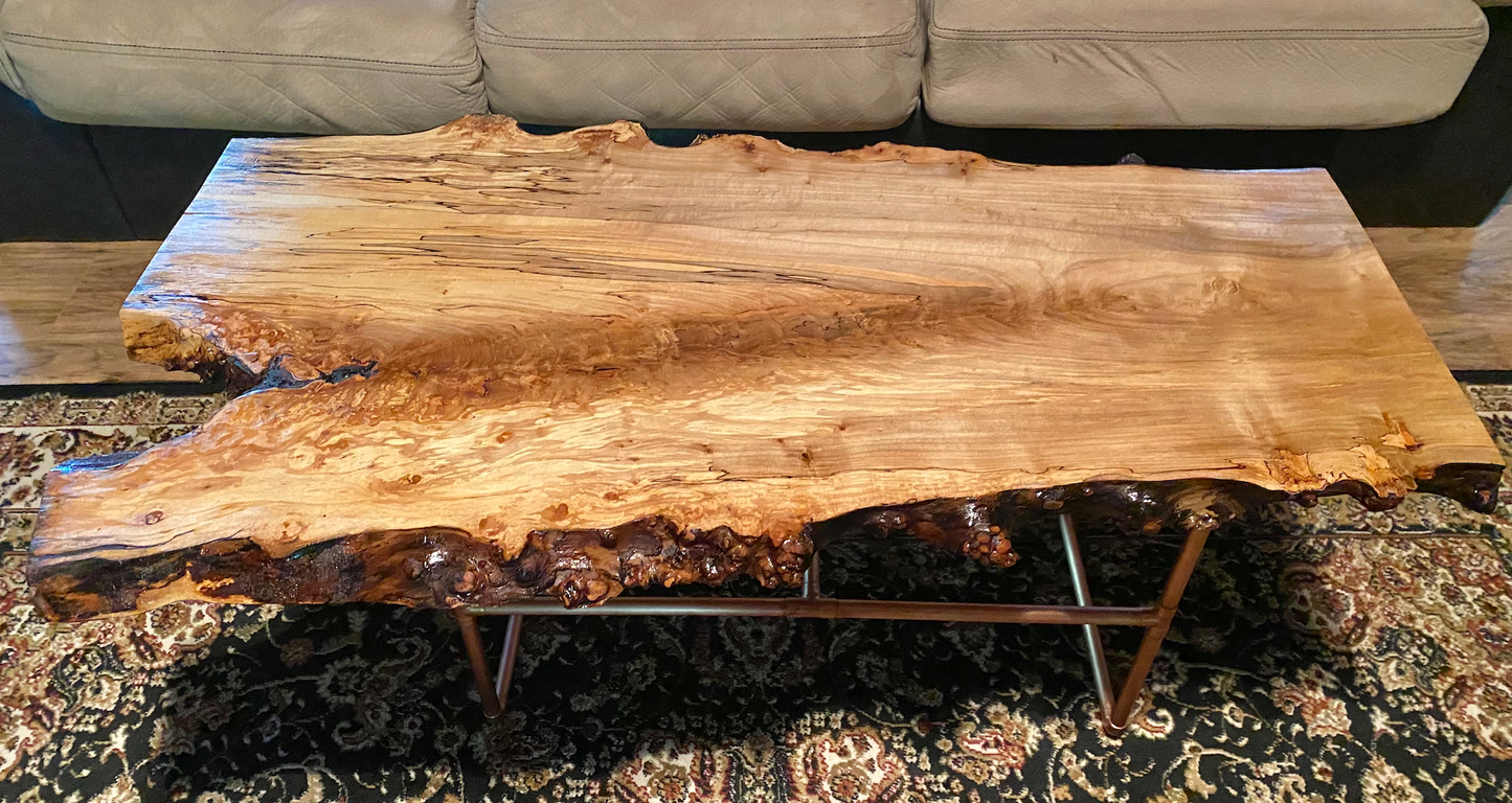 Gorgeously Raw Live Edge Spalted Maple Table with Natural Fork