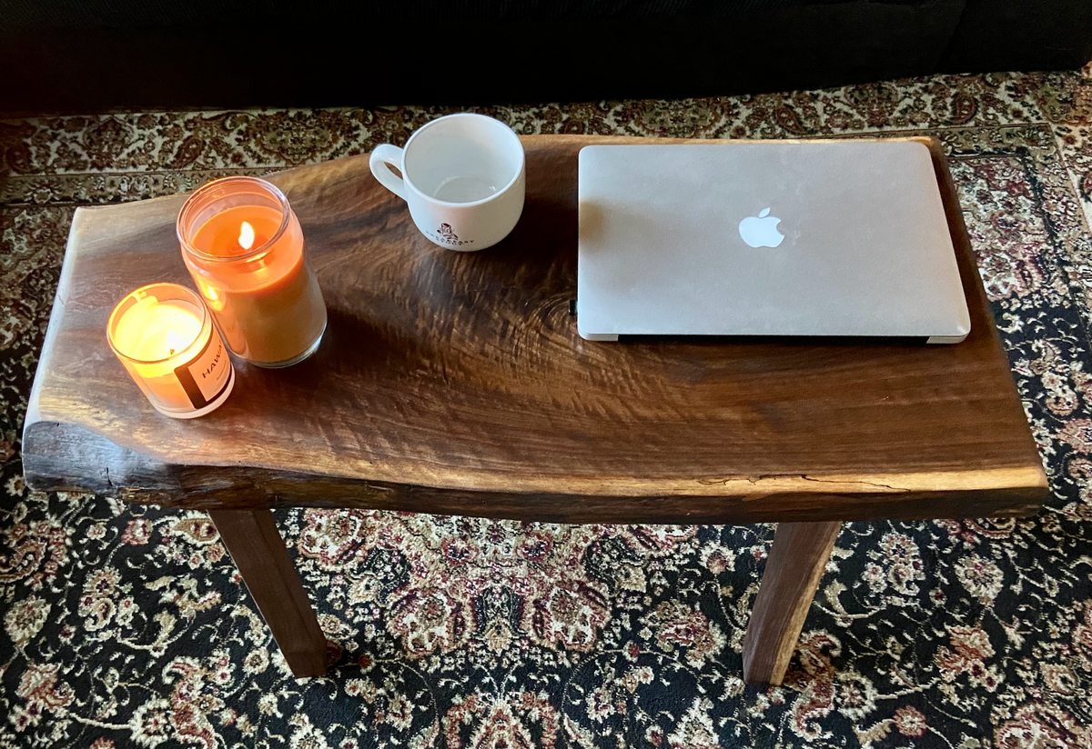 Live Edge Spalted and Curly Walnut with Handcrafted Squared Peg Legs