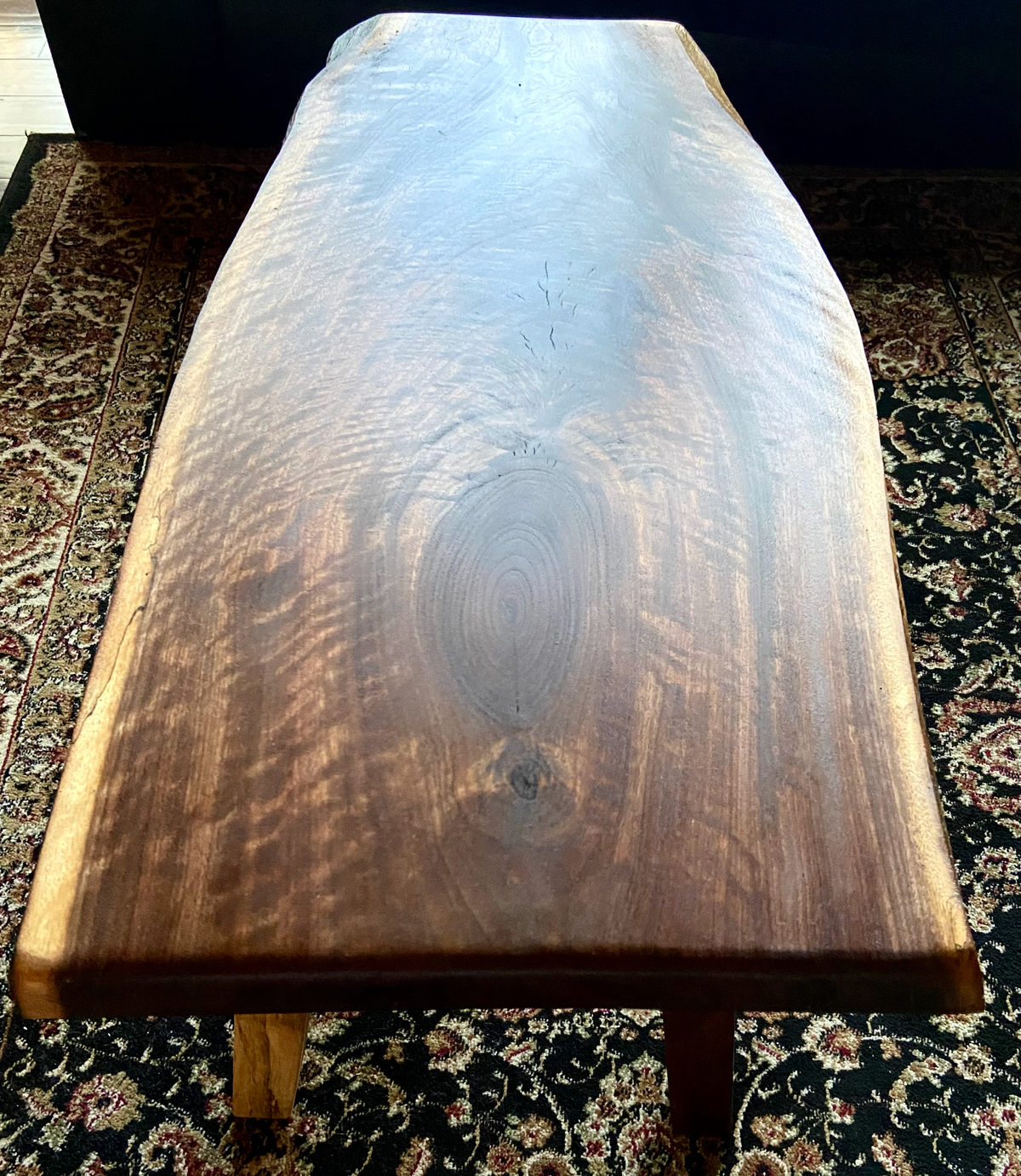 Live Edge Spalted and Curly Walnut with Handcrafted Squared Peg Legs