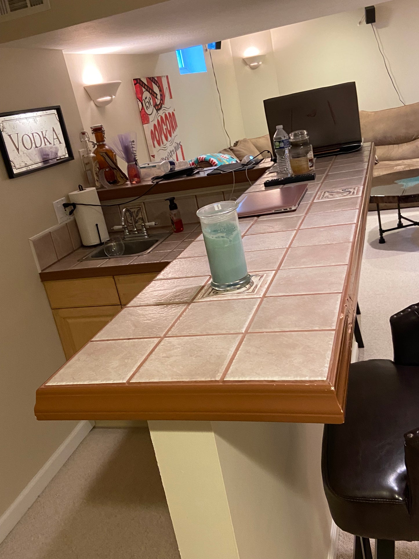 custom live edge black walnut bar top with epoxy