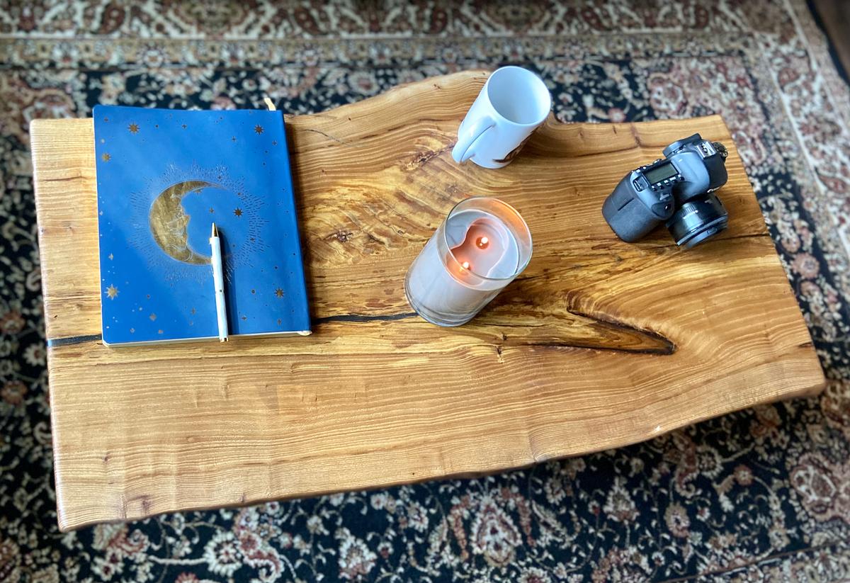 Unique Live Edge English Chestnut Coffee Table with Beautiful Grain Patterns