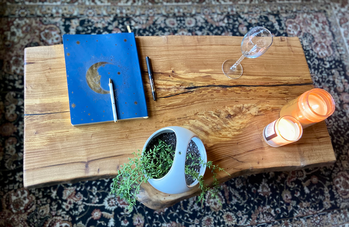Unique Live Edge English Chestnut Coffee Table with Beautiful Grain Patterns