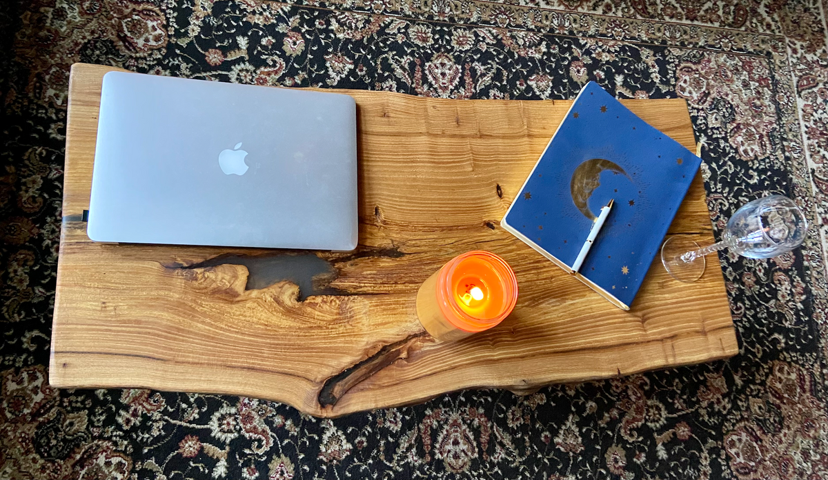 Live Edge Wormy Chestnut Coffee Table w/ Beautiful Natural Voids, Grain Patterns, and Knots