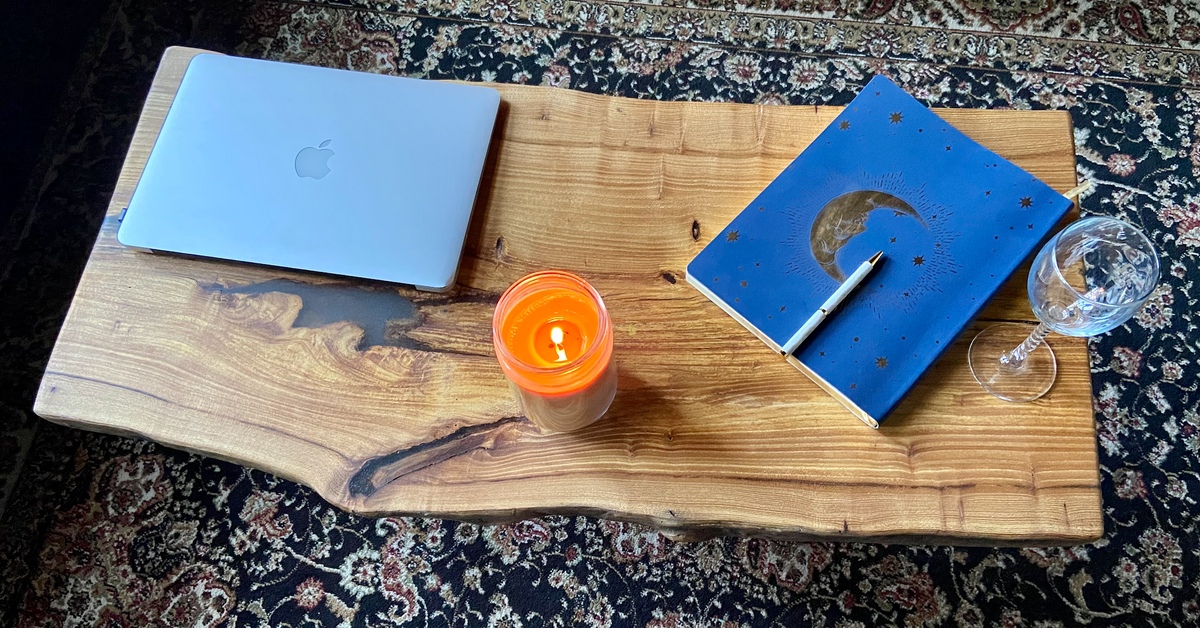 Live Edge Wormy Chestnut Coffee Table w/ Beautiful Natural Voids, Grain Patterns, and Knots