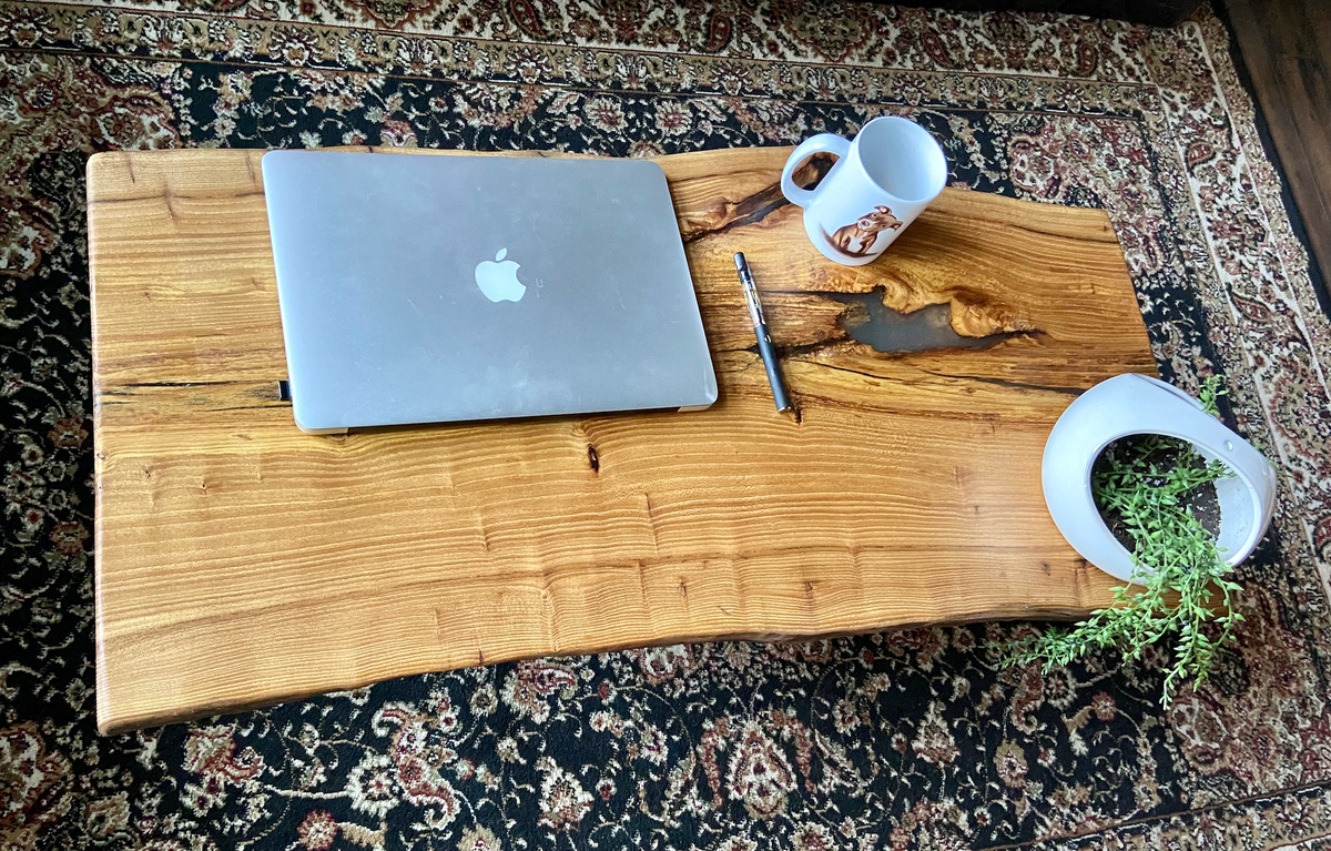 Live Edge Wormy Chestnut Coffee Table w/ Beautiful Natural Voids, Grain Patterns, and Knots