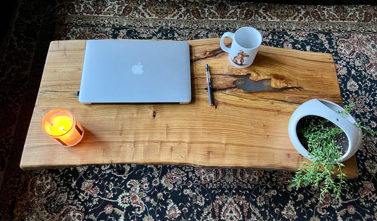 Live Edge Wormy Chestnut Coffee Table w/ Beautiful Natural Voids, Grain Patterns, and Knots