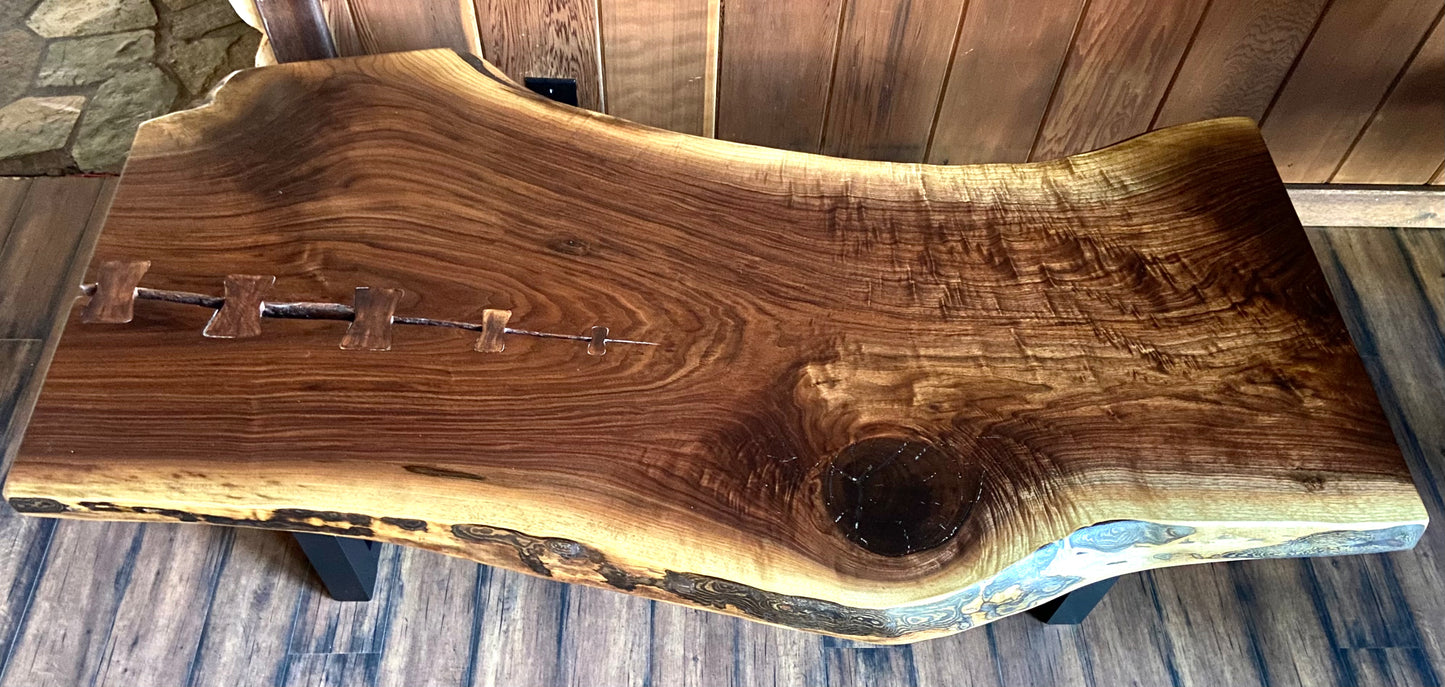 Large Walnut Coffee Table with Handcrafted Bowties