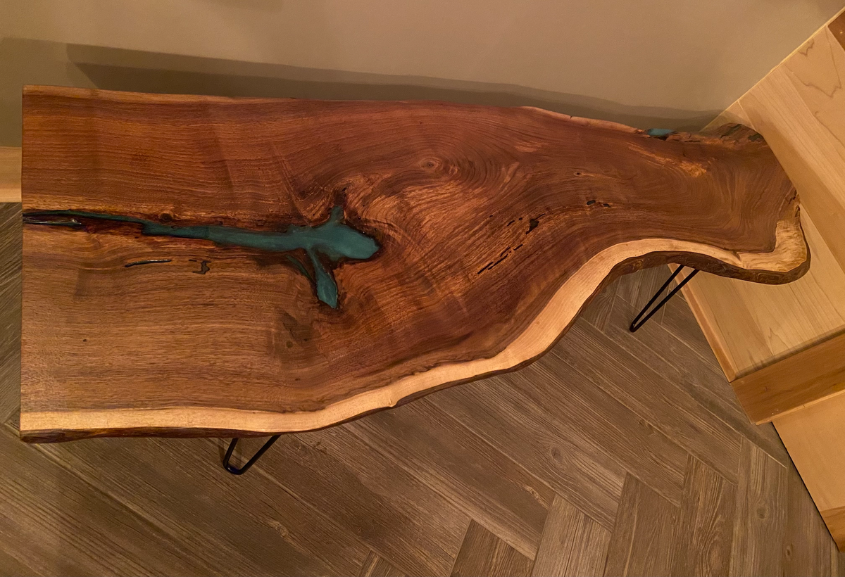 live edge walnut coffee table turquoise epoxy blue epoxy rustic coffee table rugged table unique coffee table