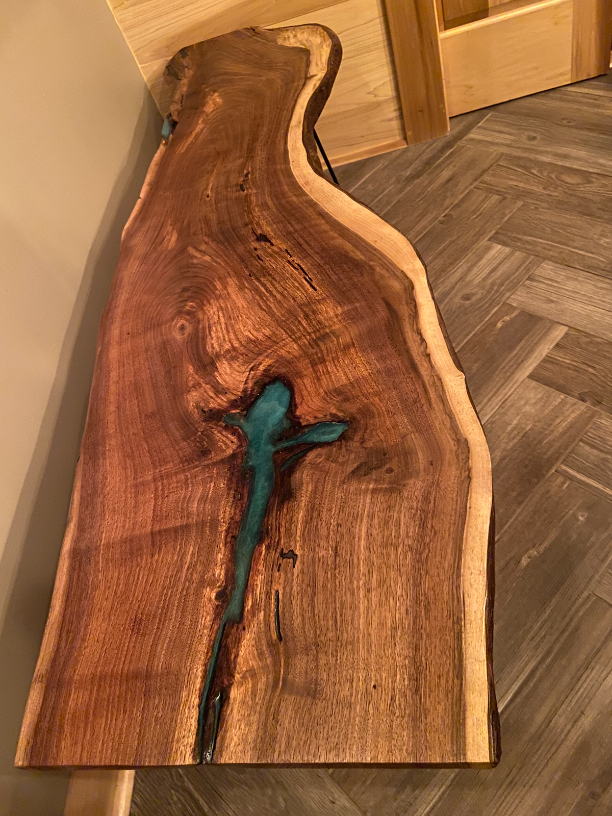 live edge walnut coffee table turquoise epoxy blue epoxy rustic coffee table rugged table unique coffee table