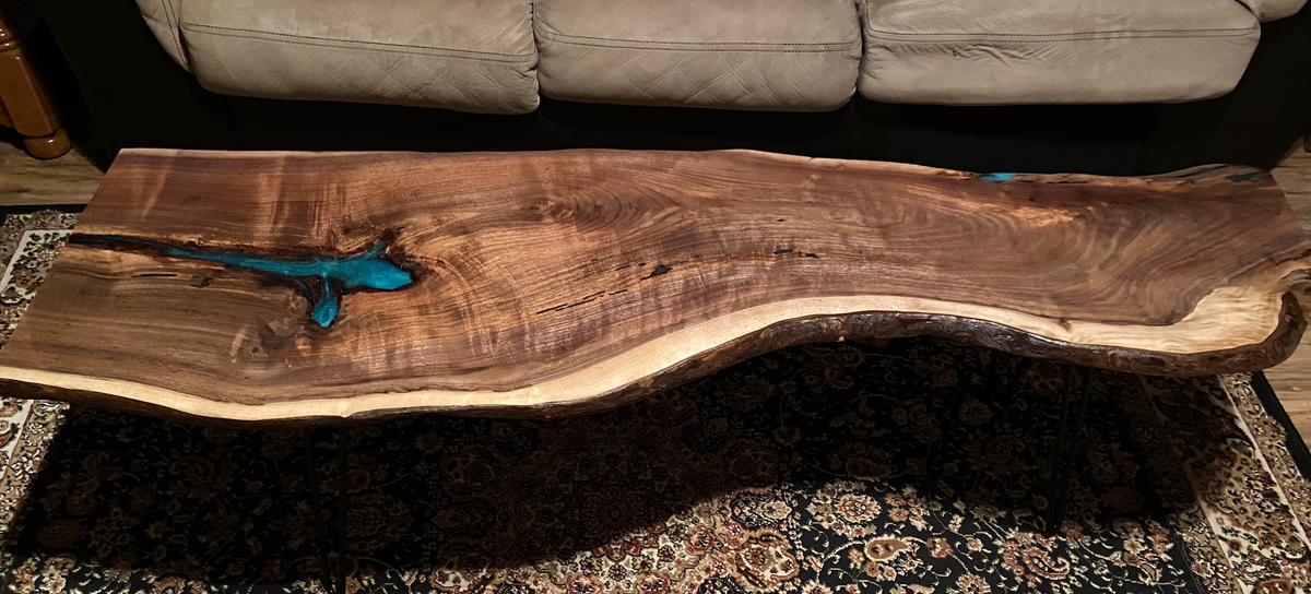 live edge walnut coffee table turquoise epoxy blue epoxy rustic coffee table rugged table unique coffee table
