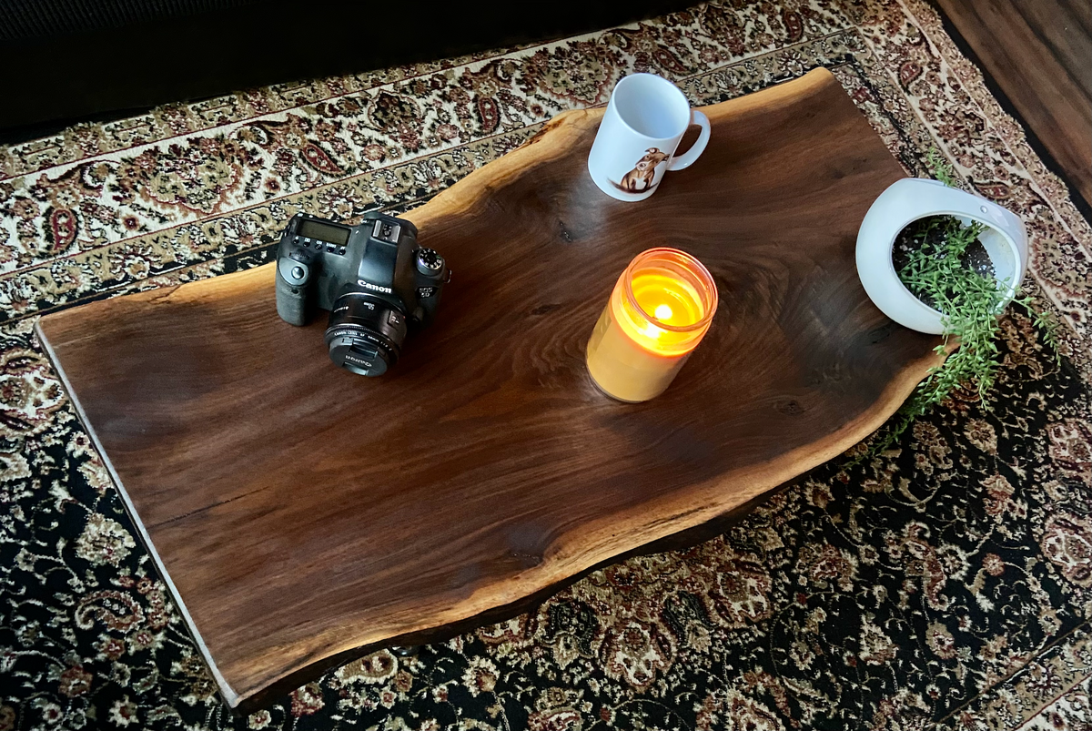 Modern Live Edge Walnut Coffee Table, Live Edge Walnut Wood Coffee Table, Natural Edge Black Walnut Coffee Table, Rustic Live Edge End Table