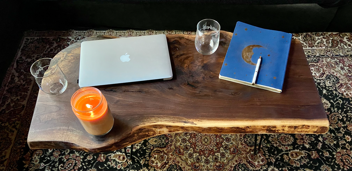 Stunning Live Edge Black Walnut Wood Coffee Table w/ Naturally Gorgeous Grain Patterns and Unique Shape